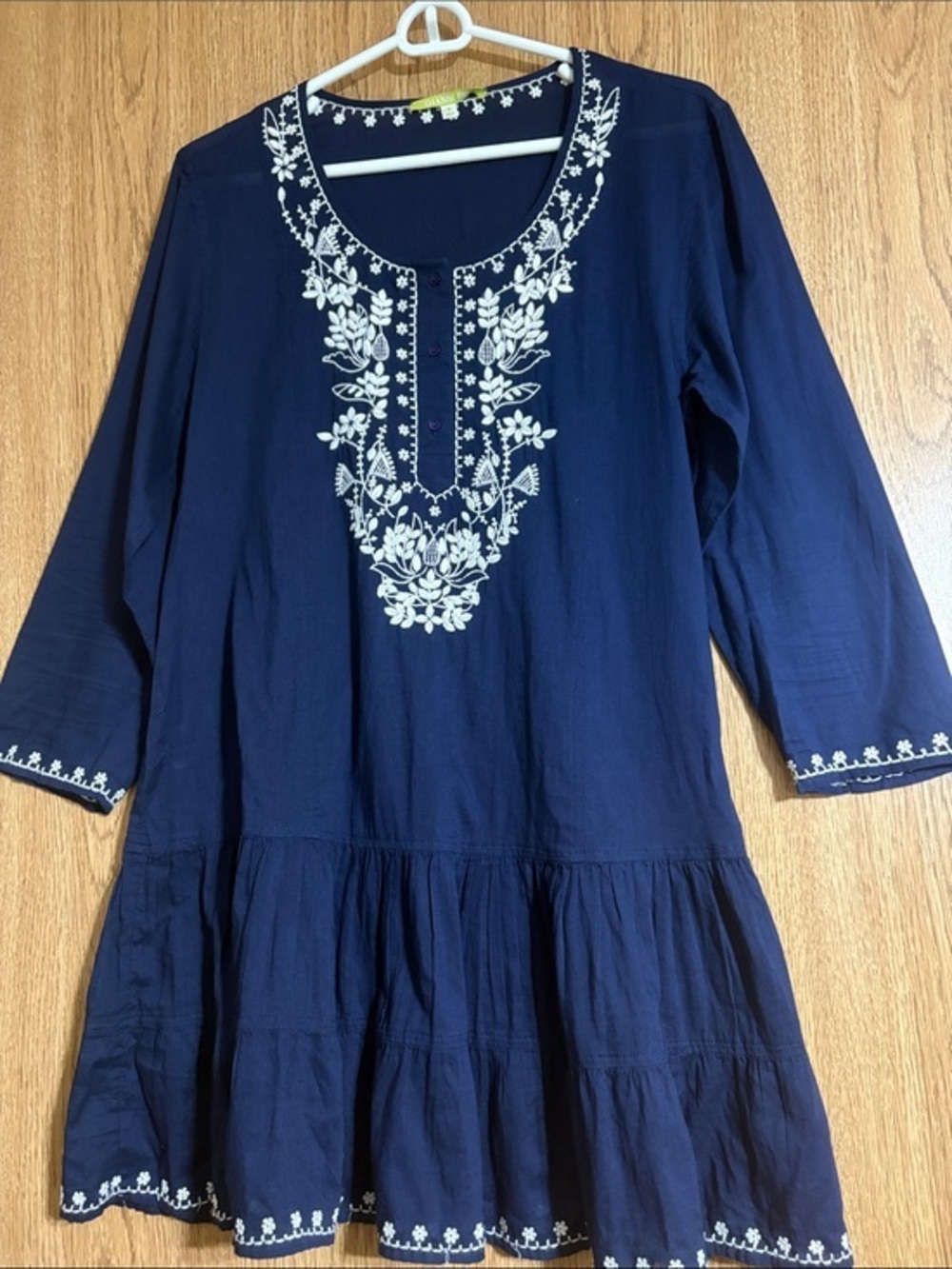 Gianni Bini Navy Blue Dress with White Embroidery